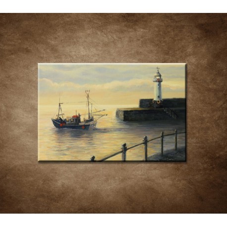 Obrazy na stenu - Maják a rybársky čln