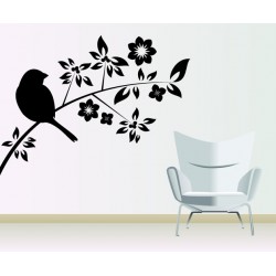 Nálepka na stenu - Vták na kvete 2