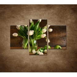 Obrazy na stenu - Tulipány vo váze - zátišie - 3dielny 90x60cm