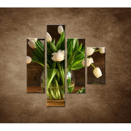 Obrazy na stenu - Tulipány vo váze - zátišie - 4dielny 80x90cm