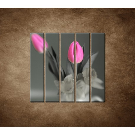 Obrazy na stenu - Ružové tulipány - 5dielny 100x100cm